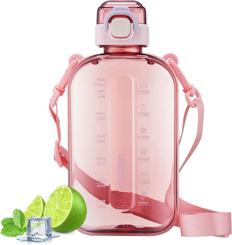 Botella Agua Deportiva Rosa 750ml con Correa Antiderrames