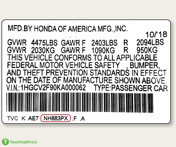 Honda Touch Up Paint - Color Codes & Paint Code Location | TouchUpDirect
