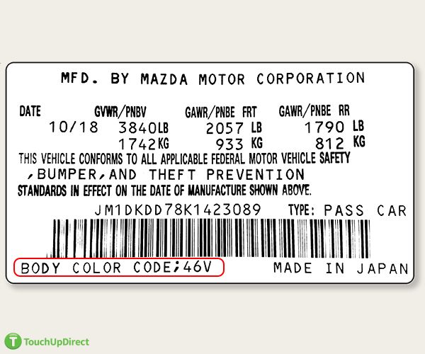 Mazda Touch Up Paint Color Codes & Paint Code Location TouchUpDirect