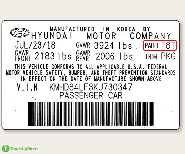 Hyundai Touch Up Paint Color Codes & Paint Code Location TouchUpDirect