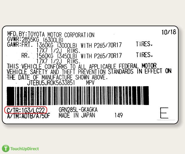 Toyota Touch Up Paint Color Codes And Paint Code Location Touchupdirect