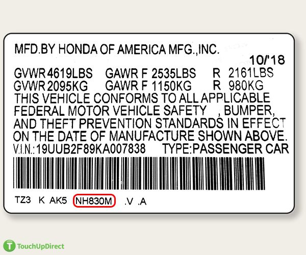 Acura Touch Up Paint Color Codes Paint Code Location Touchupdirect