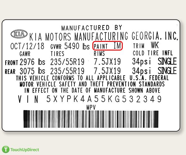Kia Touch Up Paint Color Codes Paint Code Location Touchupdirect
