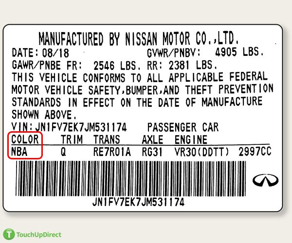 Infiniti Touch Up Paint Color Codes & Paint Code Location TouchUpDirect