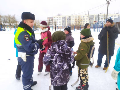 Сотрудники Госавтоинспекции на ледовом катке и местах активного отдыха детей напомнили о дорожной безопасности в зимний период