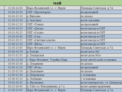График выездов бригады мобильной вакцинации животных