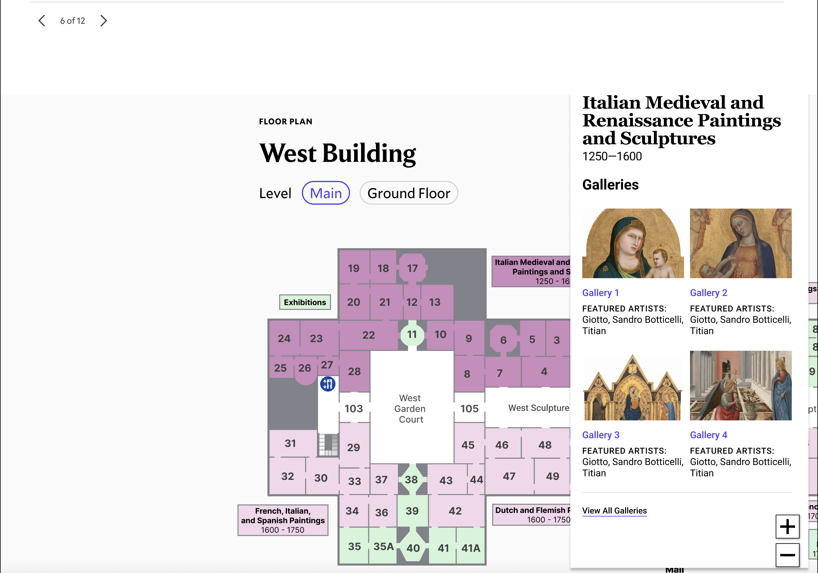 Rec 4B After: Sidebar from floor overview to gallery-level artwork previews