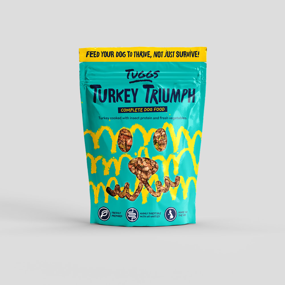 Pouch of Turkey Triumph against a grey background