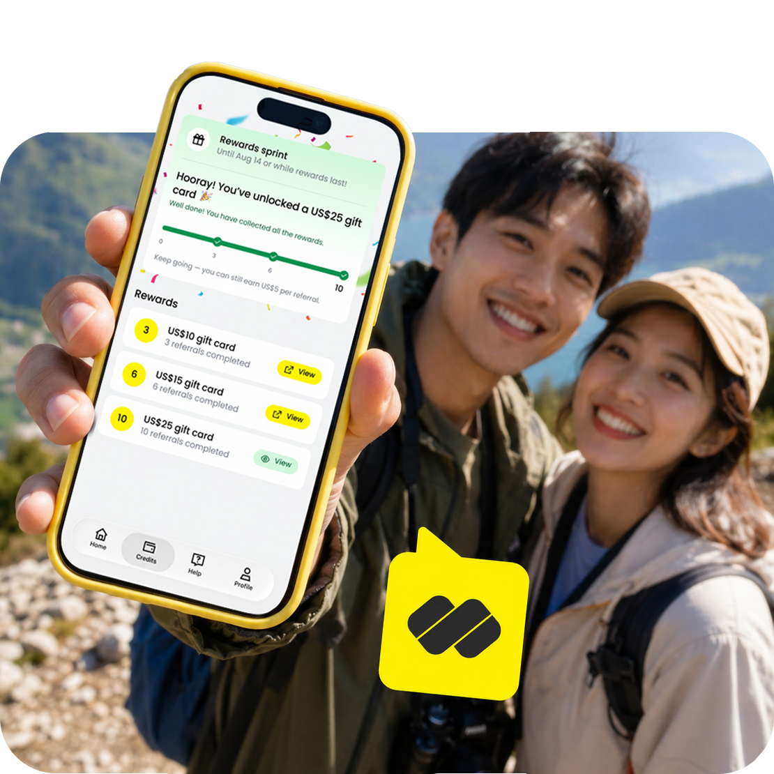 Điện thoại hiển thị ứng dụng eSIM esim.vn và các điểm đến được hỗ trợ, trong khi một chiếc máy bay bay trên bầu trời xanh.