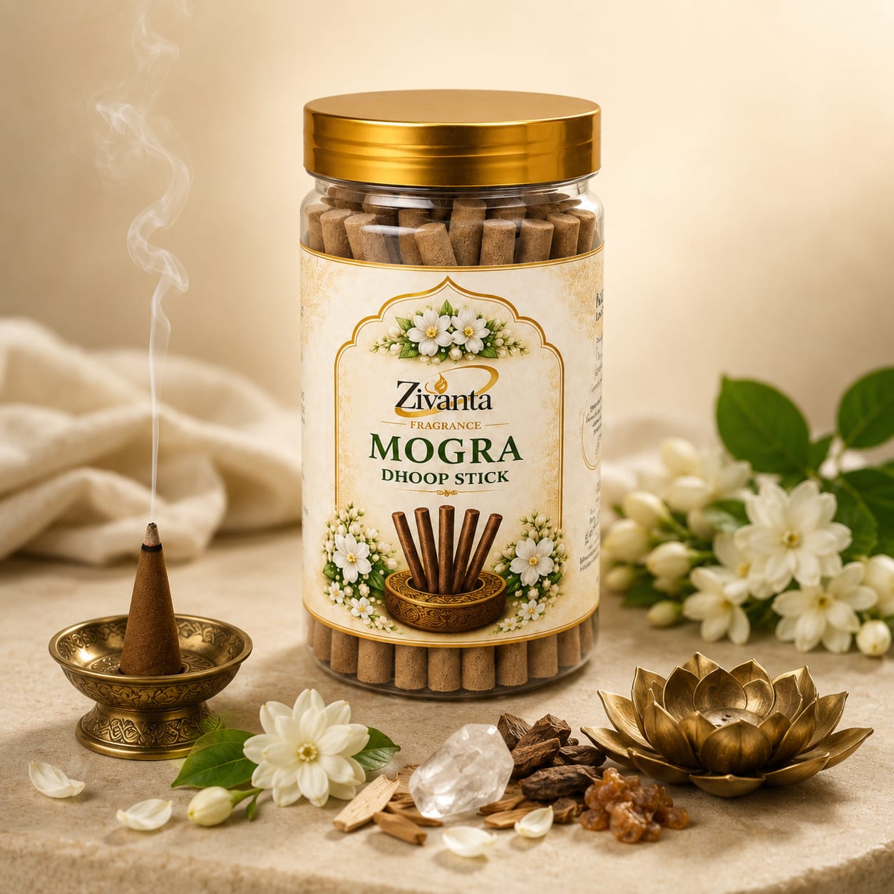 Zivanta Mogra Jasmine Bambooless Dhoop Stick – Natural Incense Jharkhand