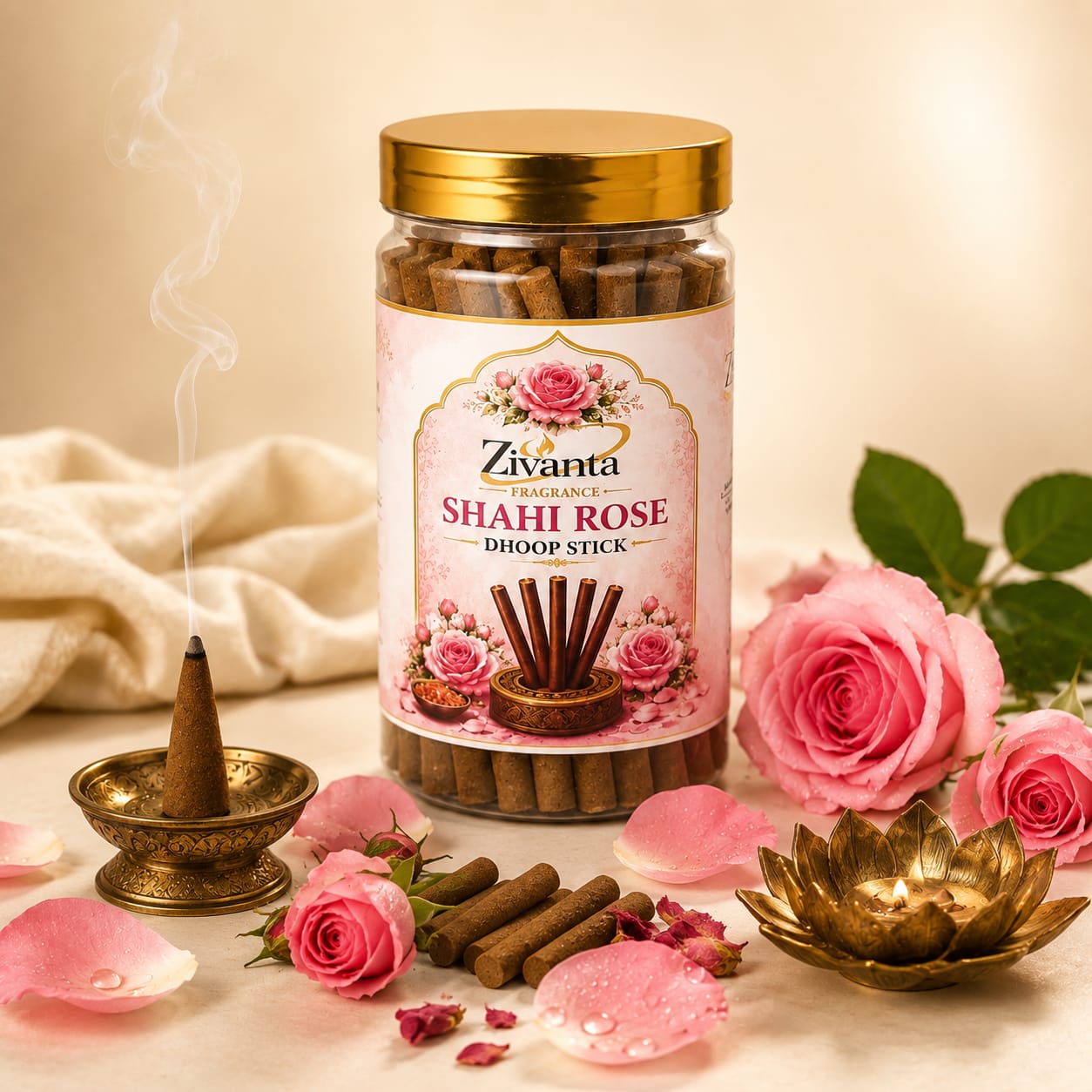 Zivanta Shahi Rose Bambooless Dhoop Stick – Premium Floral Incense India