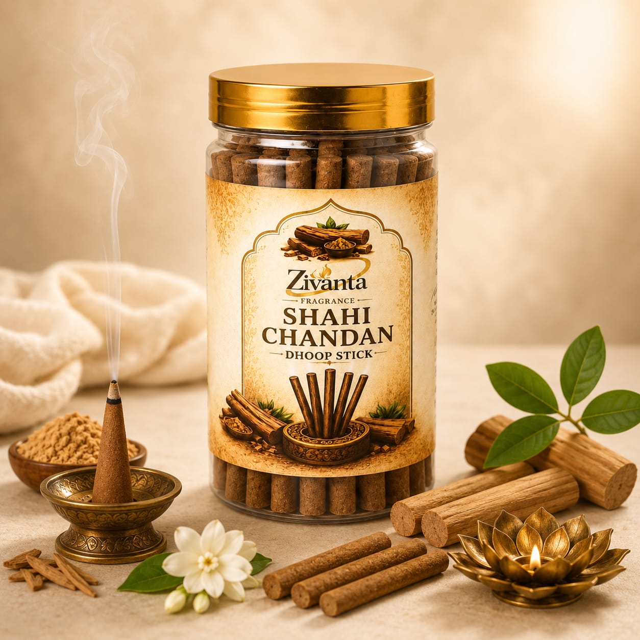 Zivanta Shahi Chandan Sandalwood Bambooless Dhoop Stick – Natural Incense India