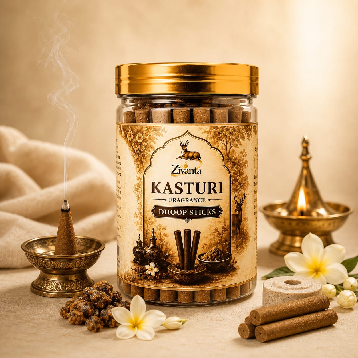 Zivanta Kasturi Bambooless Dhoop Stick – Charcoal Free, Handcrafted in Jharkhand
