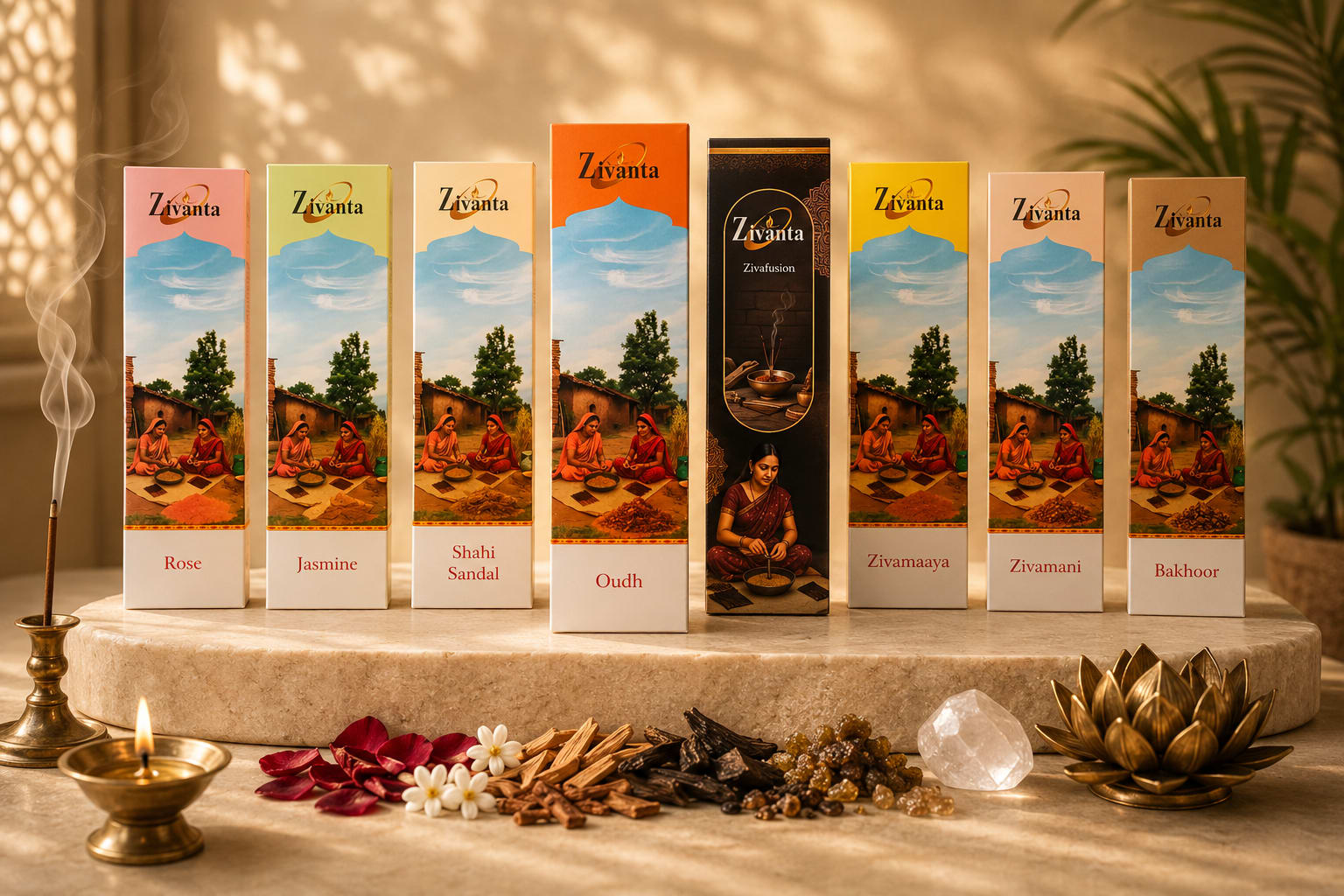 Zivanta Grand Incense Collection Pack of 8 – All Fragrances Premium Incense India