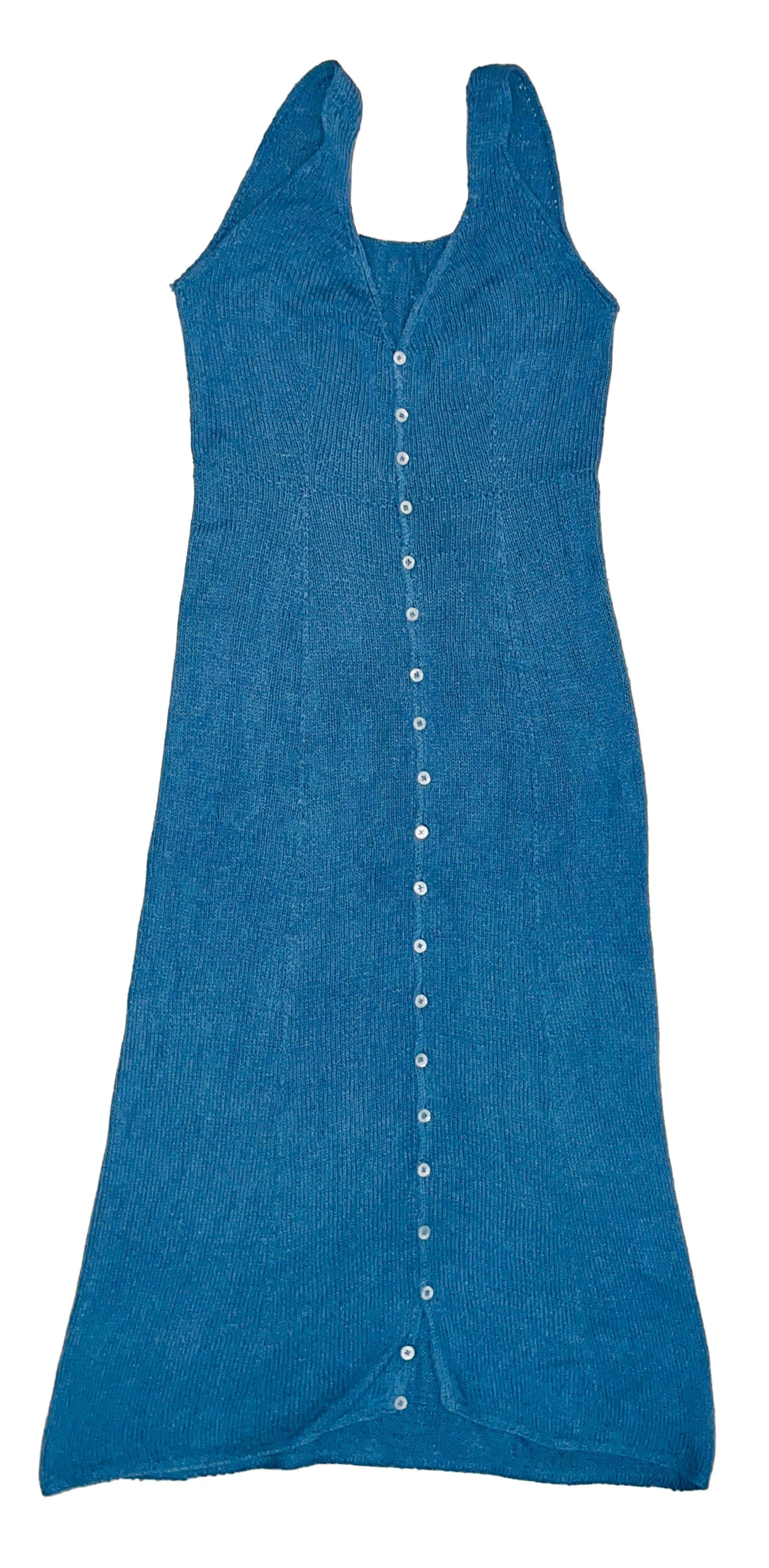 Hand-knitted silk maxi dress in dove blue