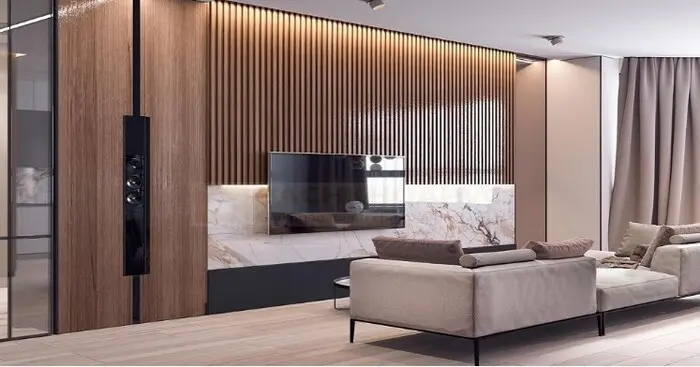 Mẫu tấm ốp tường than tre và lam sóng nhựa decor nội thất