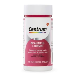 Viên Uống Centrum Beautiful & Bright | Hỗ Trợ Đẹp Da, Móng Và Tóc | Lọ 100 Viên