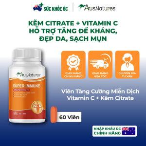 Viên Tăng Cường Miễn Dịch Vitamin C + Kẽm Citrate AusNatures Super Immune – Lọ 60 Viên