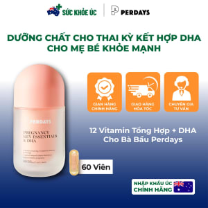 12 Vitamin Tổng Hợp + DHA Cho Bà Bầu Perdays Pregnancy Key Essentials – Lọ 60 Viên