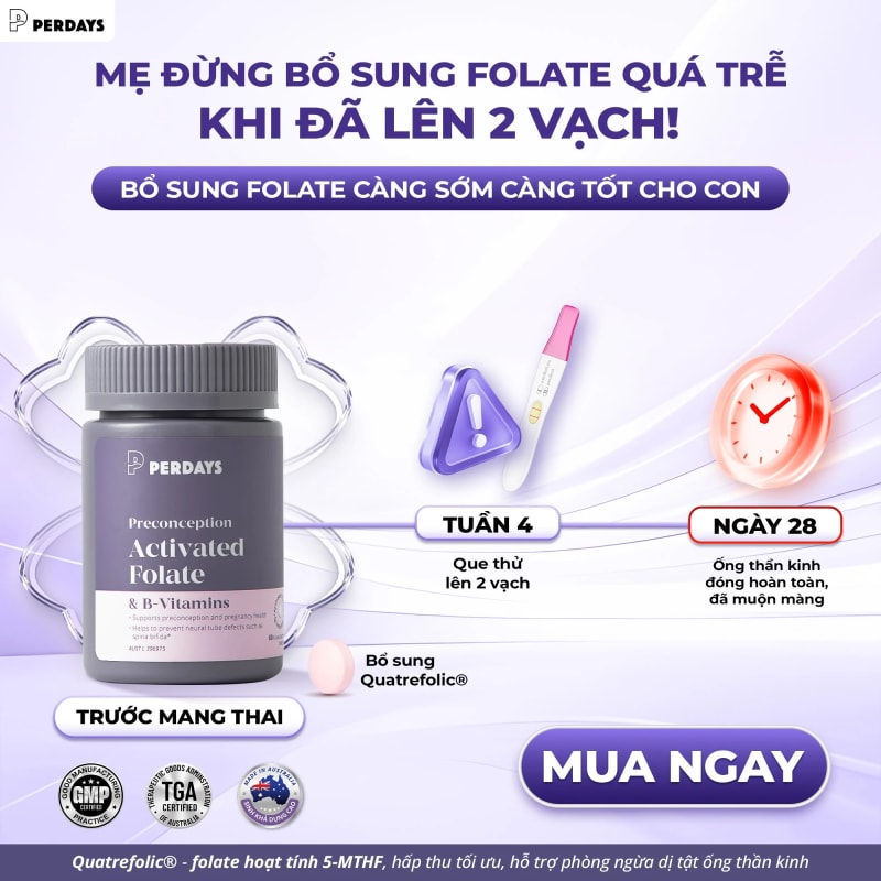 Acid Folic Cho Bà Bầu Perdays Preconception Activated Folate & B-Vitamins – Lọ 60 Viên - ảnh 5