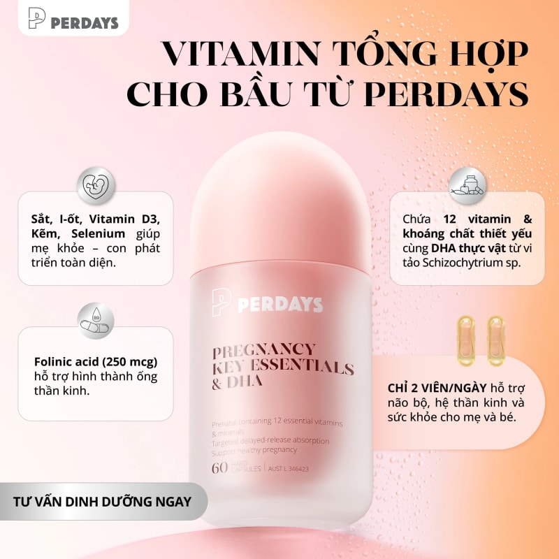 12 Vitamin Tổng Hợp + DHA Cho Bà Bầu Perdays Pregnancy Key Essentials – Lọ 60 Viên - ảnh 7