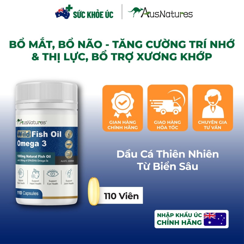 Dầu Cá Thiên Nhiên Từ Biển Sâu AusNatures Wild Fish Oil Omega 3 – Lọ 110 Viên