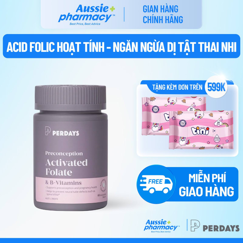 Perdays Activated Folate – Acid Folic 5-MTHF & Vitamin B Cho Phụ Nữ Chuẩn Bị Mang Thai, Mẹ Bầu (60 Viên)