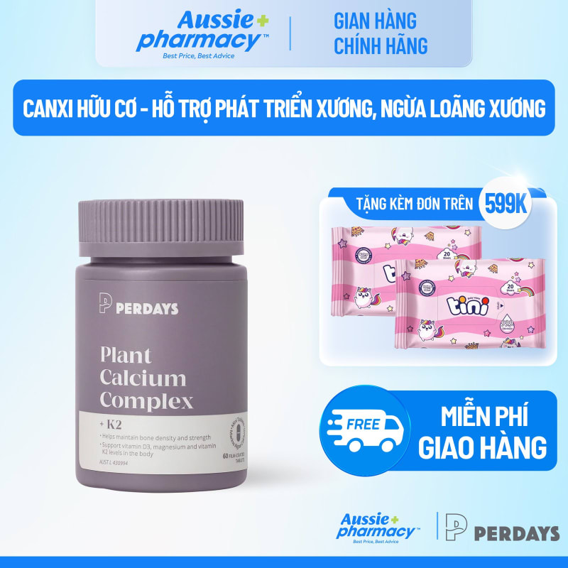 Perdays Plant Calcium Complex + D3K2 – Canxi Tảo Biển Hữu Cơ Cho Mẹ Bầu (60 Viên)
