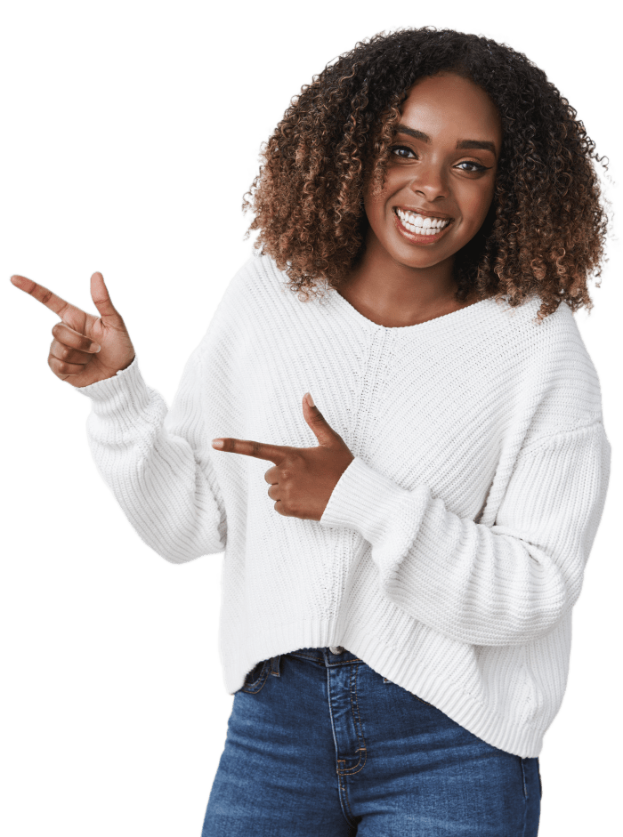 Woman Pointing at Affiliate Link