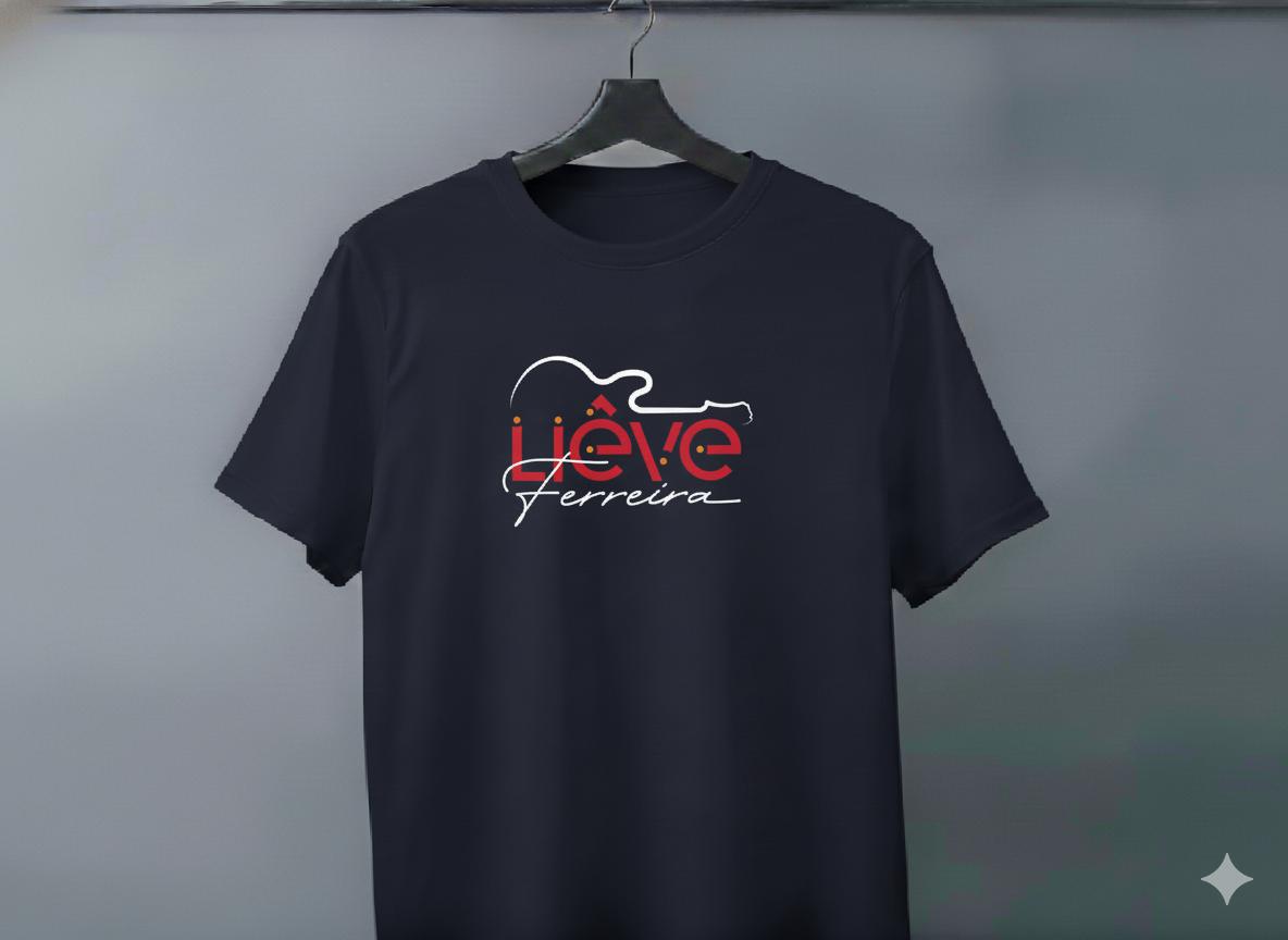 Camiseta azul com o logo do guitarrista Liêve Ferreira - especialista em guitarra nordestina