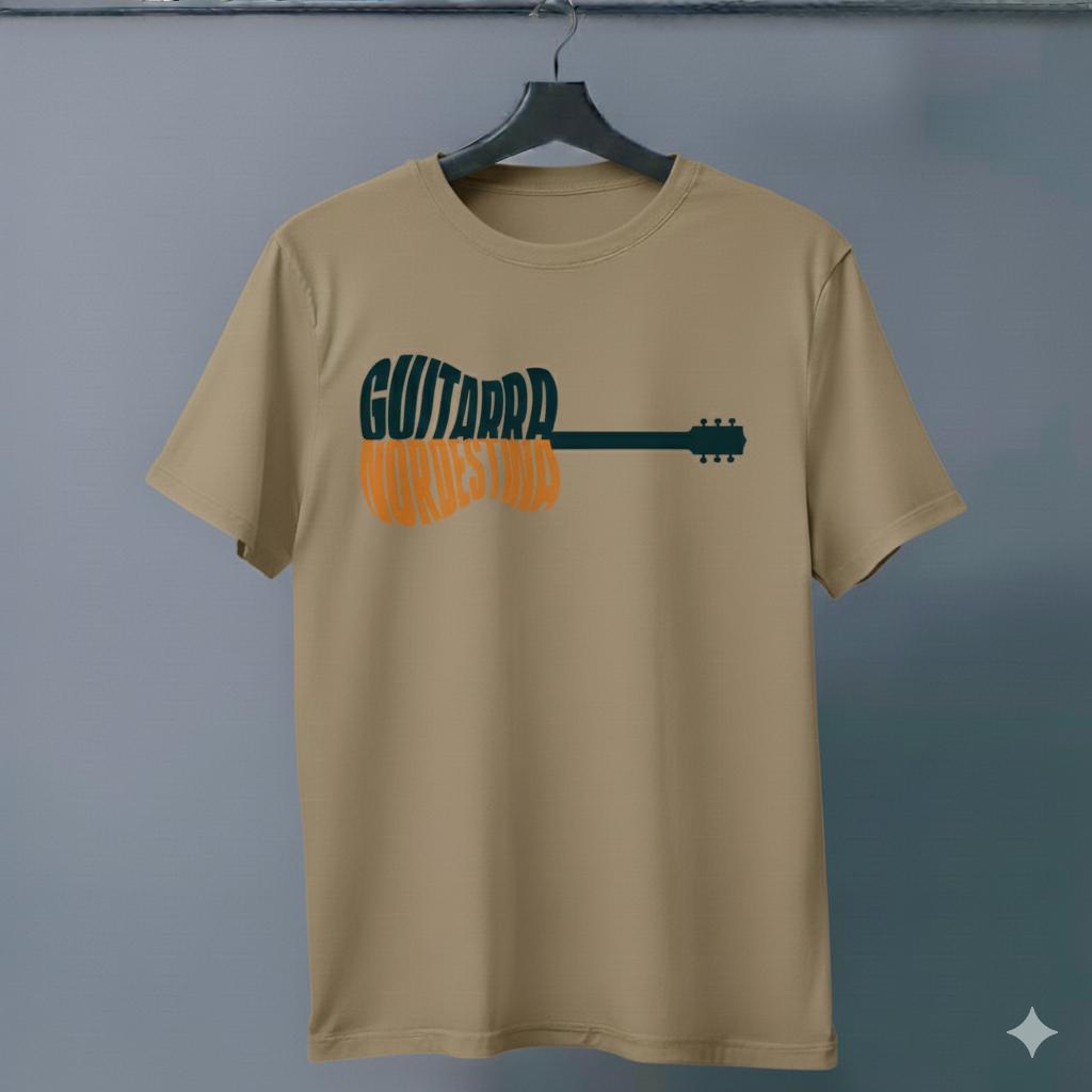 Camiseta bege do projeto Guitarra Nordestina - Afluentes e confluências, do Liêve Ferreira, guitarrista de Frevo, Forró e música brasileira