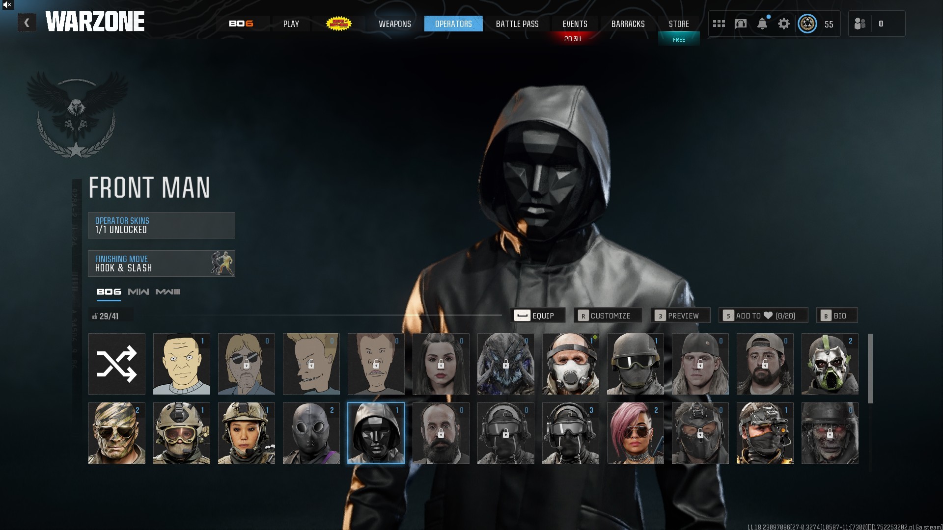 ⭐【Level 55】🔥 Front Man Skin | x100 Gun Leveled | x9 Battlepass Max | Stacked Operator Skins and Blueprints