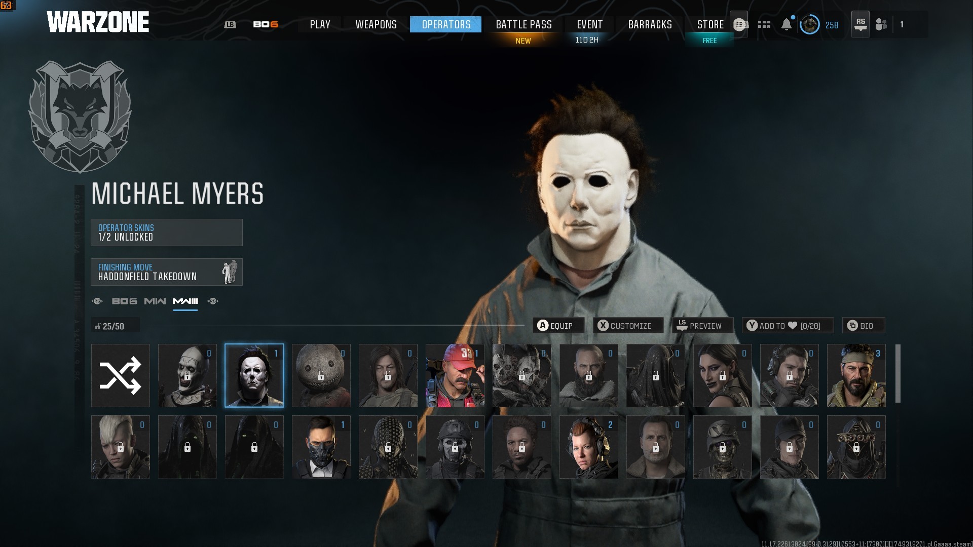 ⭐【Prestige Master】🔥 Level 250 | x110 Gun Leveled | Old and New Guns | x5 Battlepass Bought | Michael Myers-Groot-Creepy Clown Skins…
