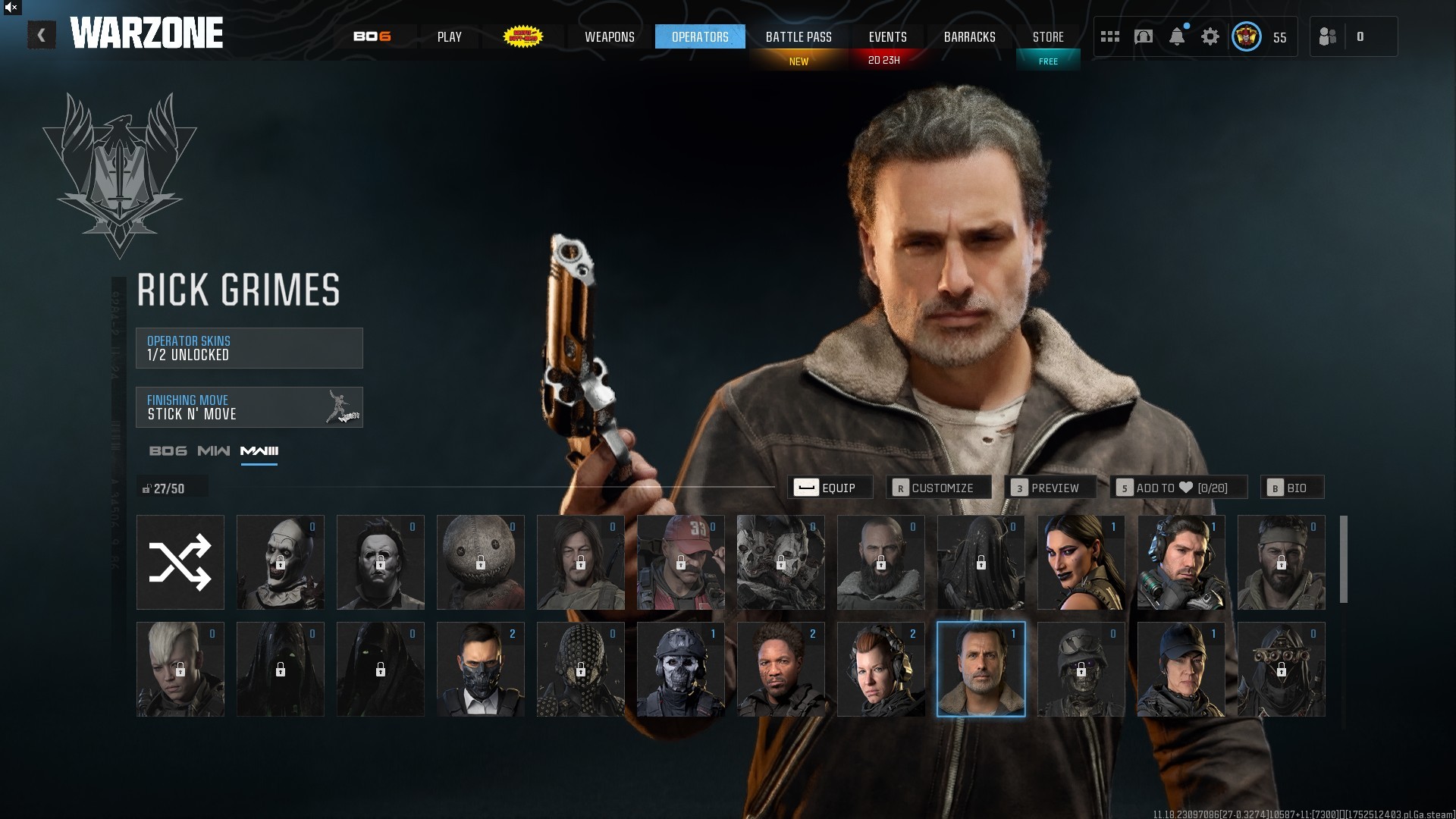 ⭐【Prestige 2】🔥 x70 Mix Guns Leveled | Ghost Shade Battlepass Max | Rick Grimes-Snoop Dogg-Rhea Ripley | x3 Battlepass Skins