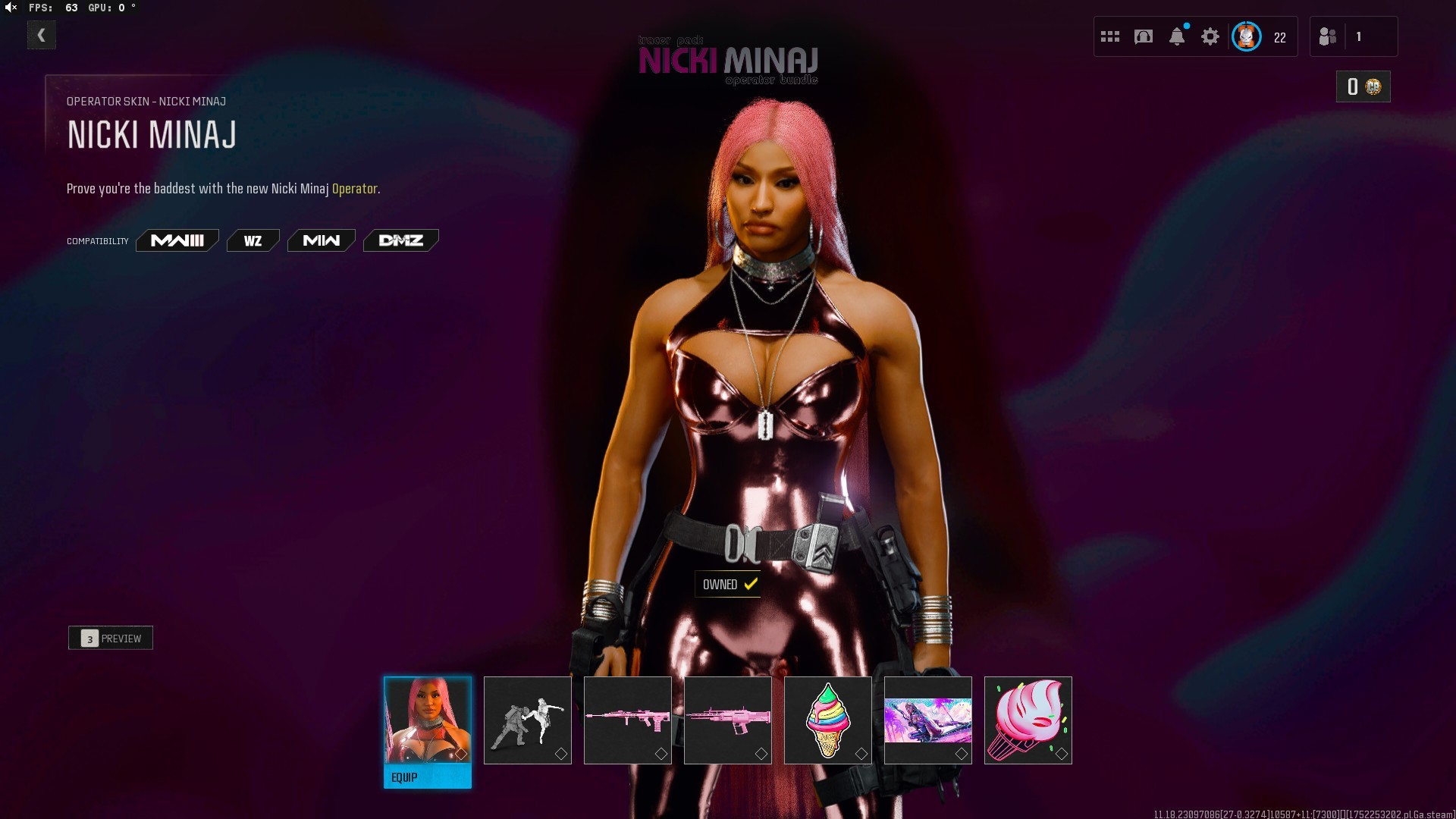 ⭐【Prestige 5】🔥 Rare Nicki Minaj Bundle | x2 Old Nukes | x7 Bundle | Roze-Abolisher Blackcells | x2 Crimson | x11 Battlepass | 3.5KD