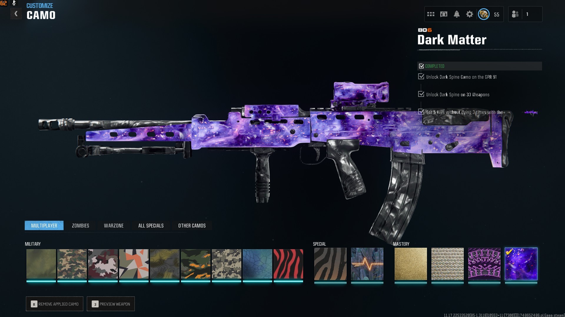 ⭐【WZ4/BO6】🔥【Prestige 4】Dark Matter-Platinum- Grinded-Events | 100 Gun Leveled | Blackcell S1 Max | Riding Hood Skin| Kar98 Max..