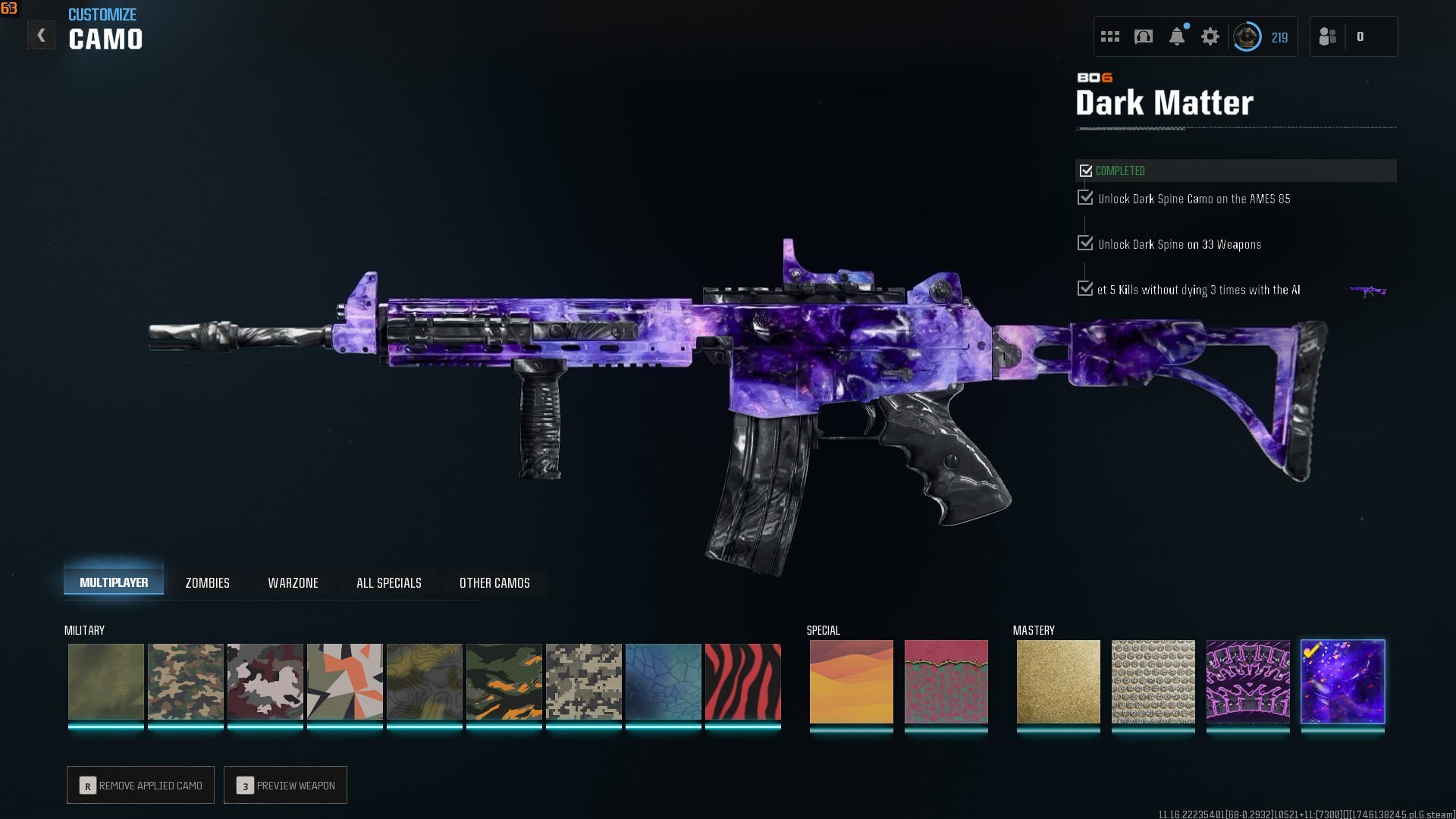 ⭐【WZ4/BO6】🔥【Prestige Master】Level 219 | Dark Matter Grinded | Battlepass S1,S2 Bo6