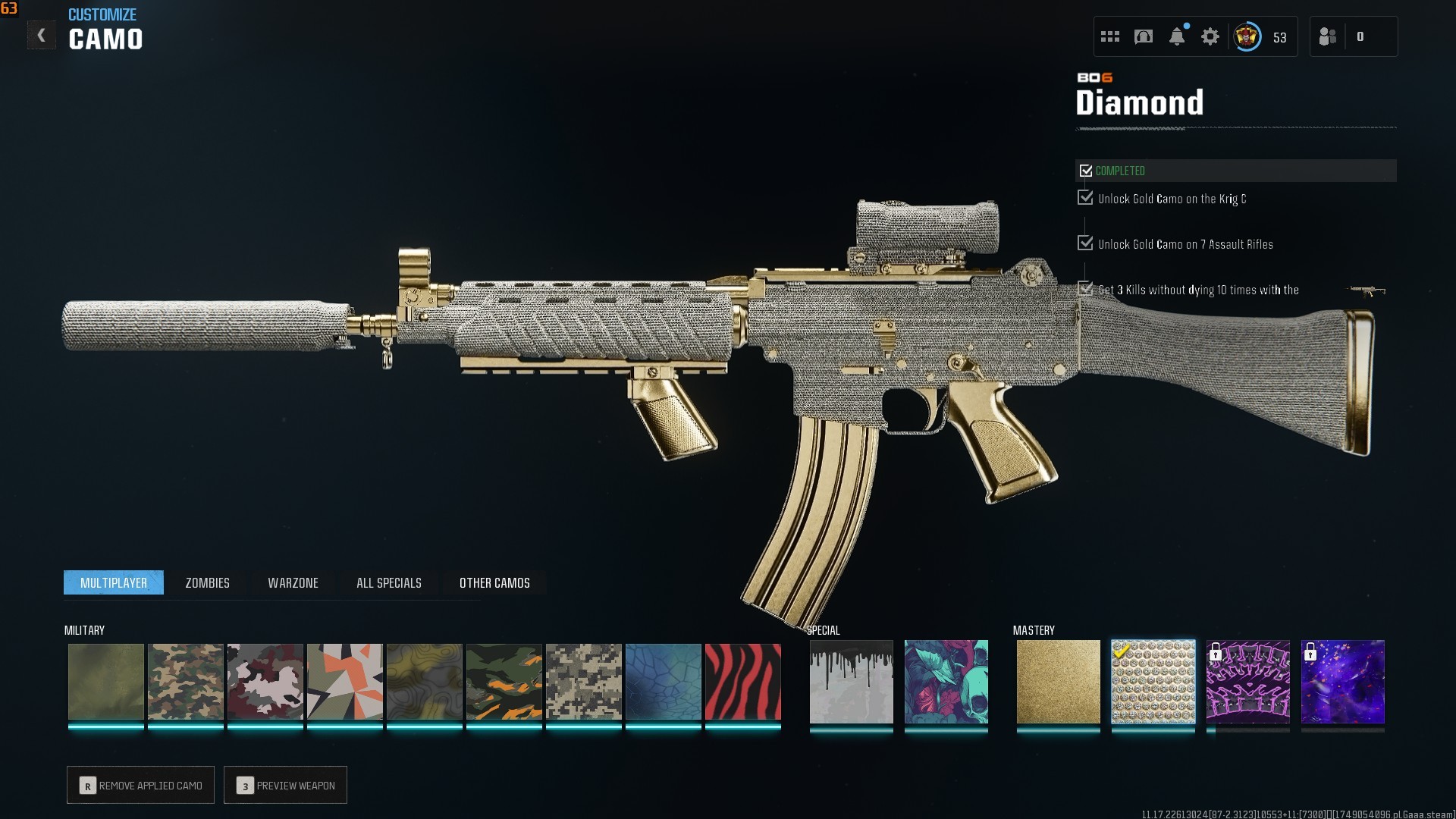 ⭐【Prestige 2】🔥 Battlepass S1 Skins | x10 Gold Camo | x4 Diamond | Ranked Ready 50 Wins