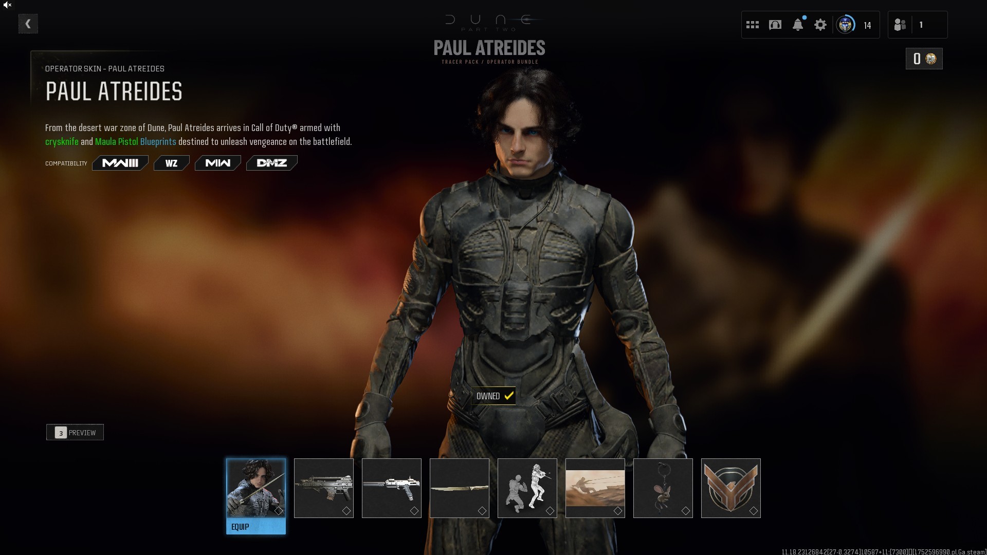 ⭐【Prestige 6】🔥 Rare Paul Atreides Bundle | Dune Bundle | x7 Battlepass Skins | Abolisher Blackcell | Snoop Dogg-Michael Myers…