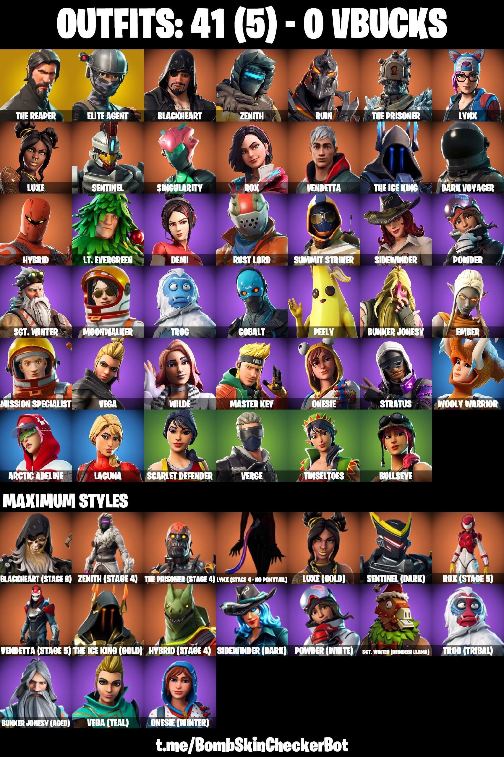 Fortnite Account ( PLAYSTATION / NINTENDO / PC ) (The Reaper, Hot Marat, Take The L, Elite Agent, Take The Elf, Rust Bucket, Reaper Axe, Crowbar, Orange Justice, Snowflake) (41 Skins)