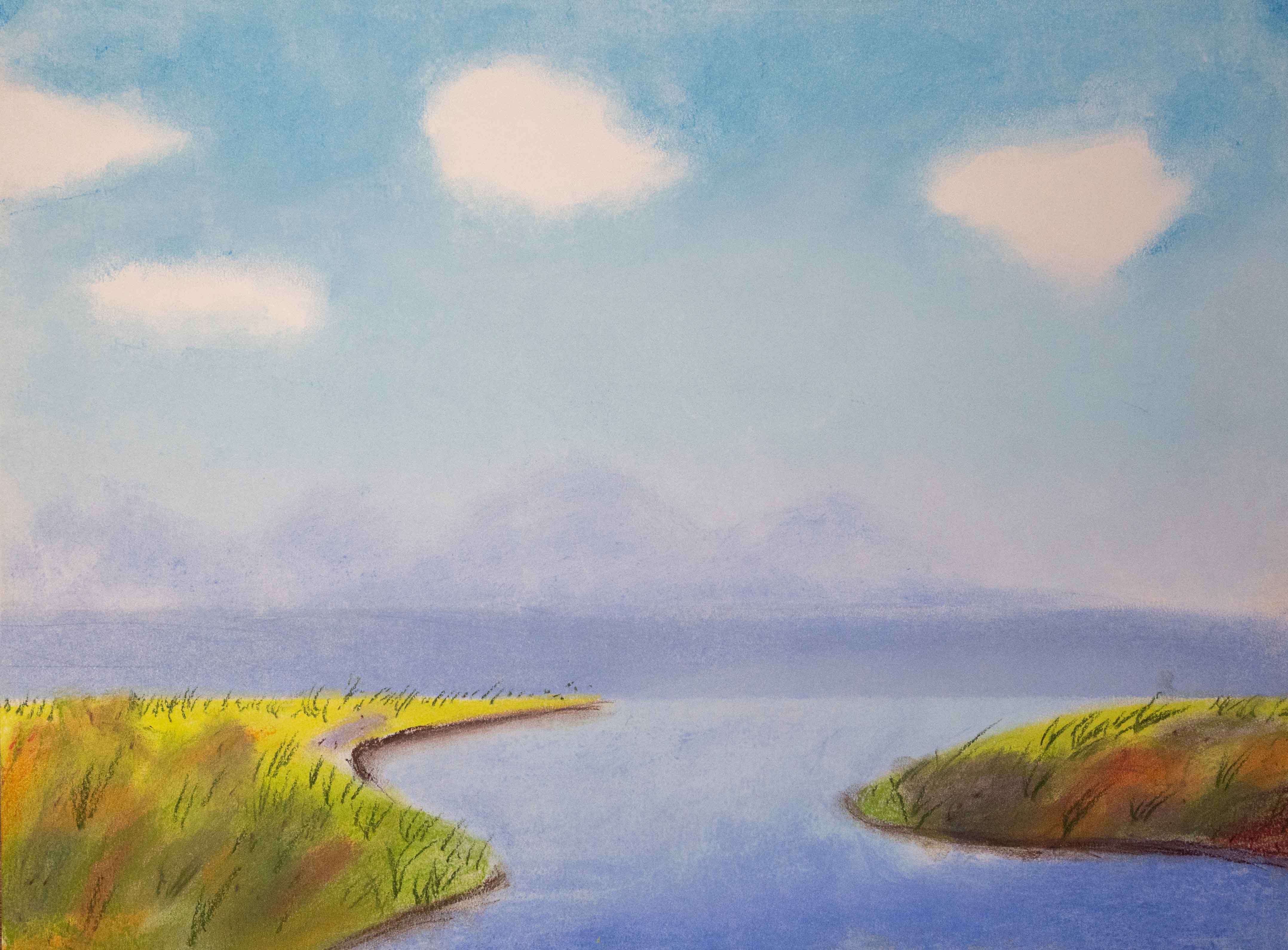 Landscape North Sea Chalk Drawing