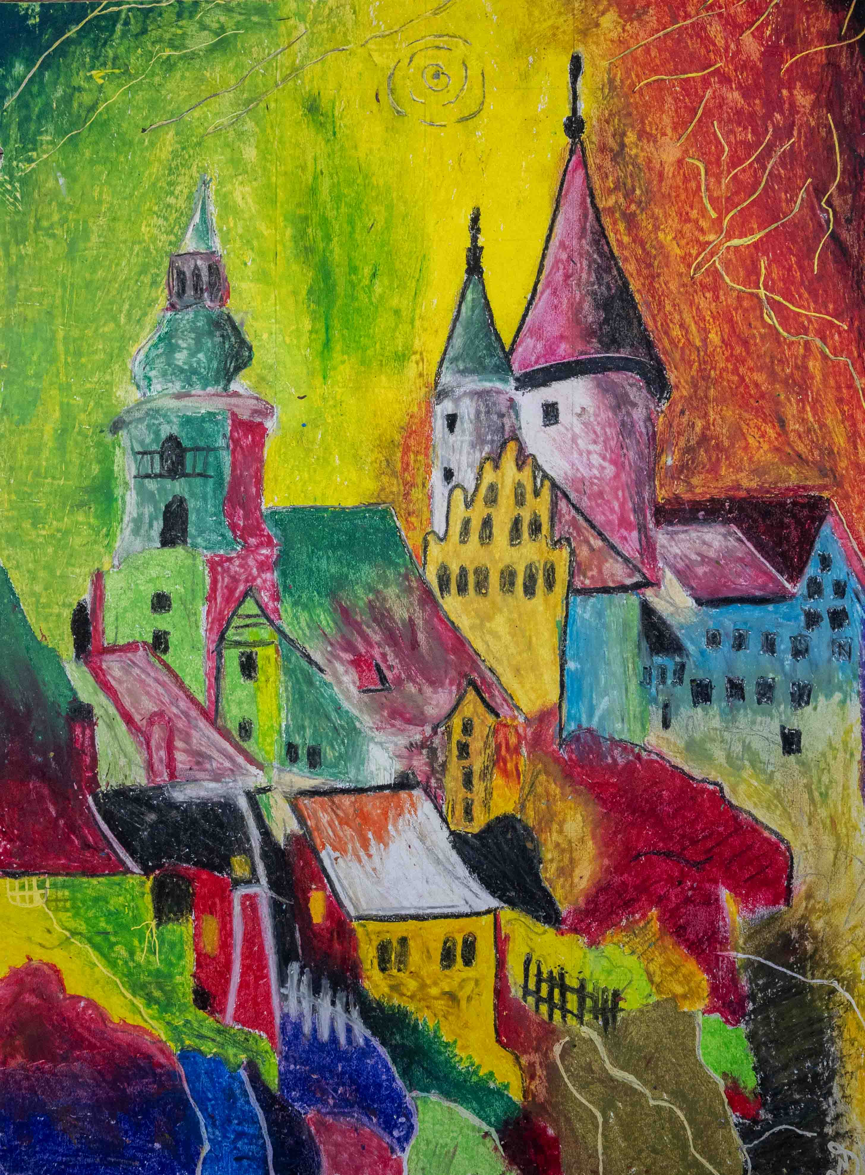 Schwarzenberg Castle and Church Pastel Chalk