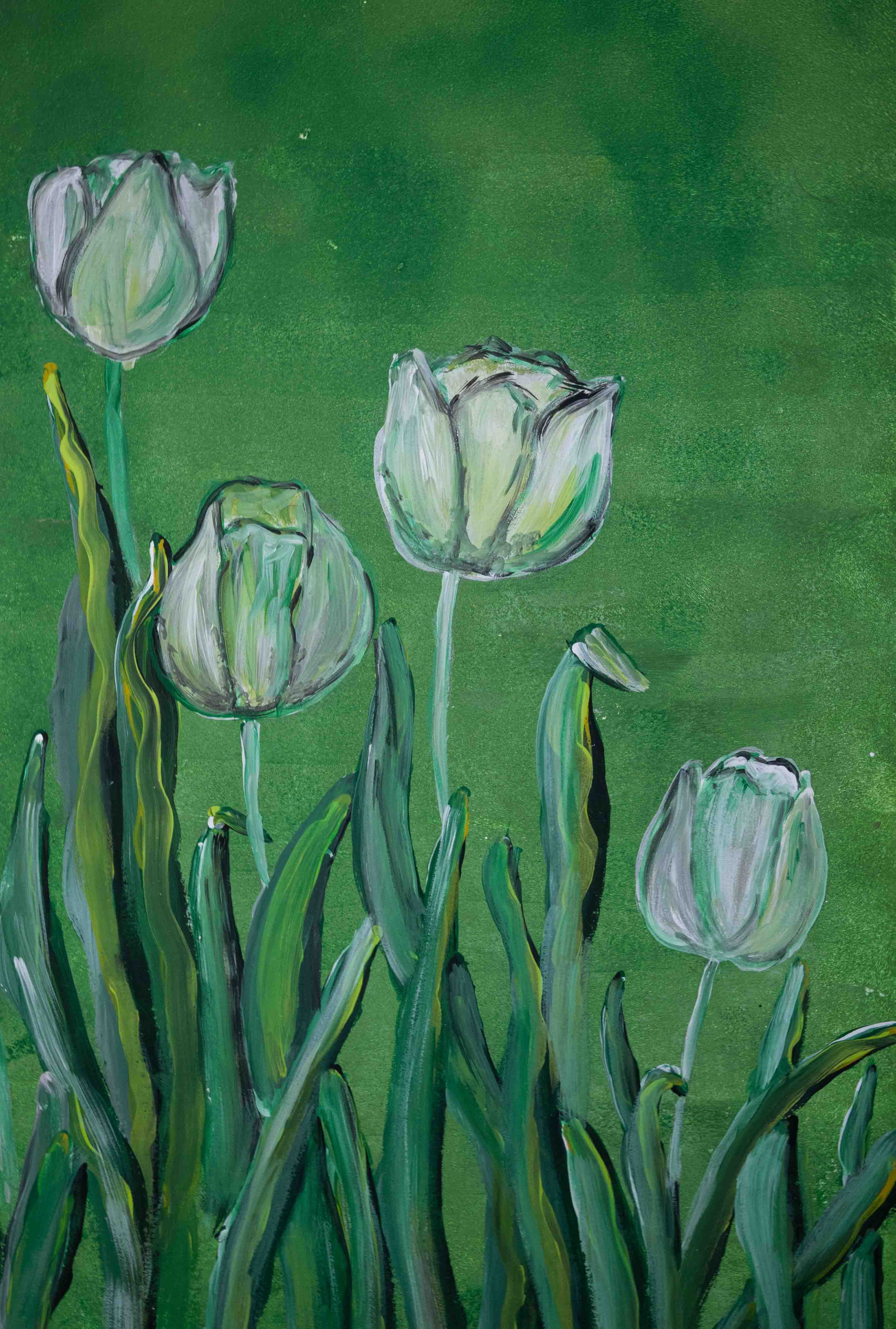 White Tulips Acrylic Painting