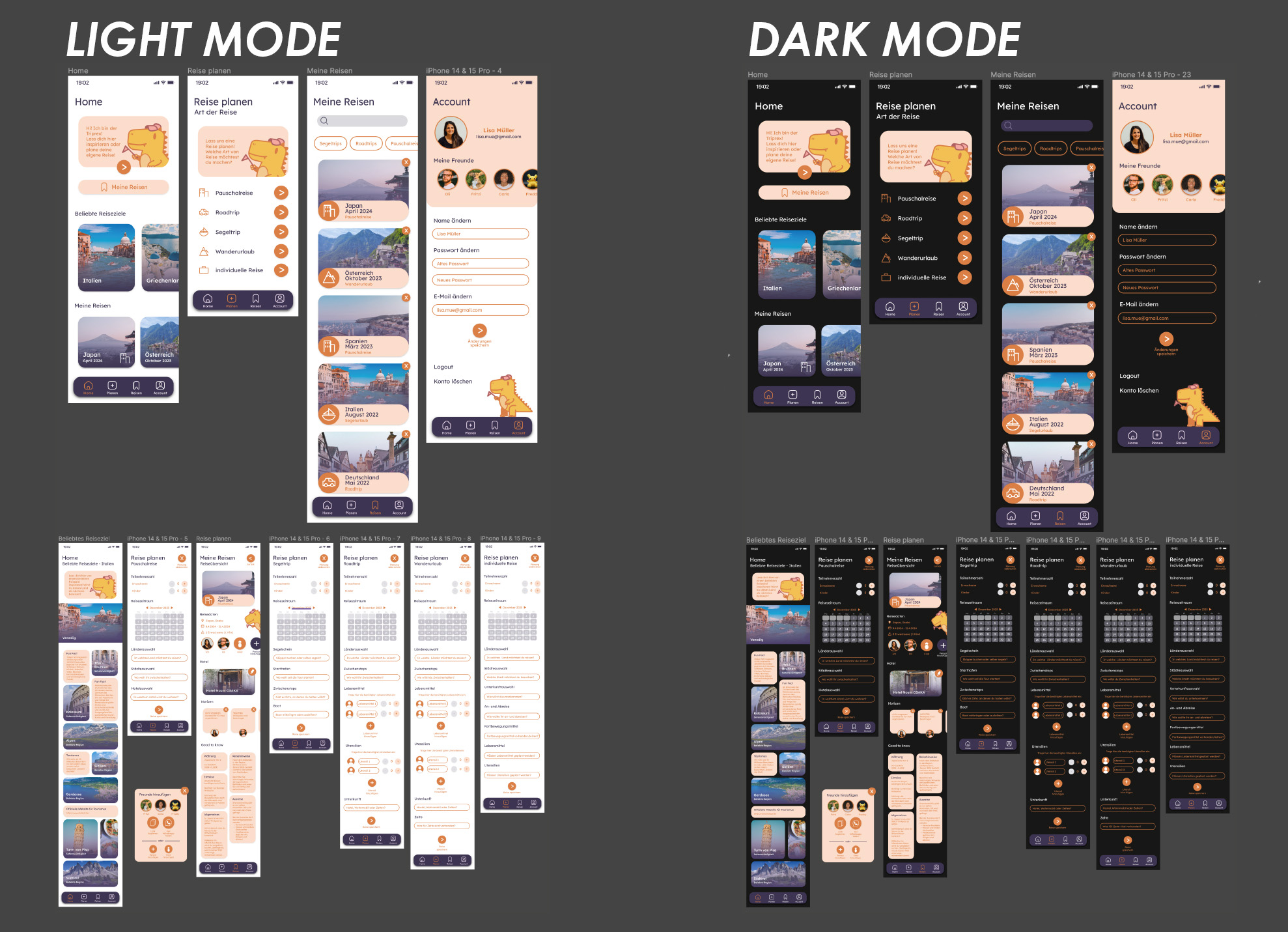 Light and Dark Mode Trip-Rex App