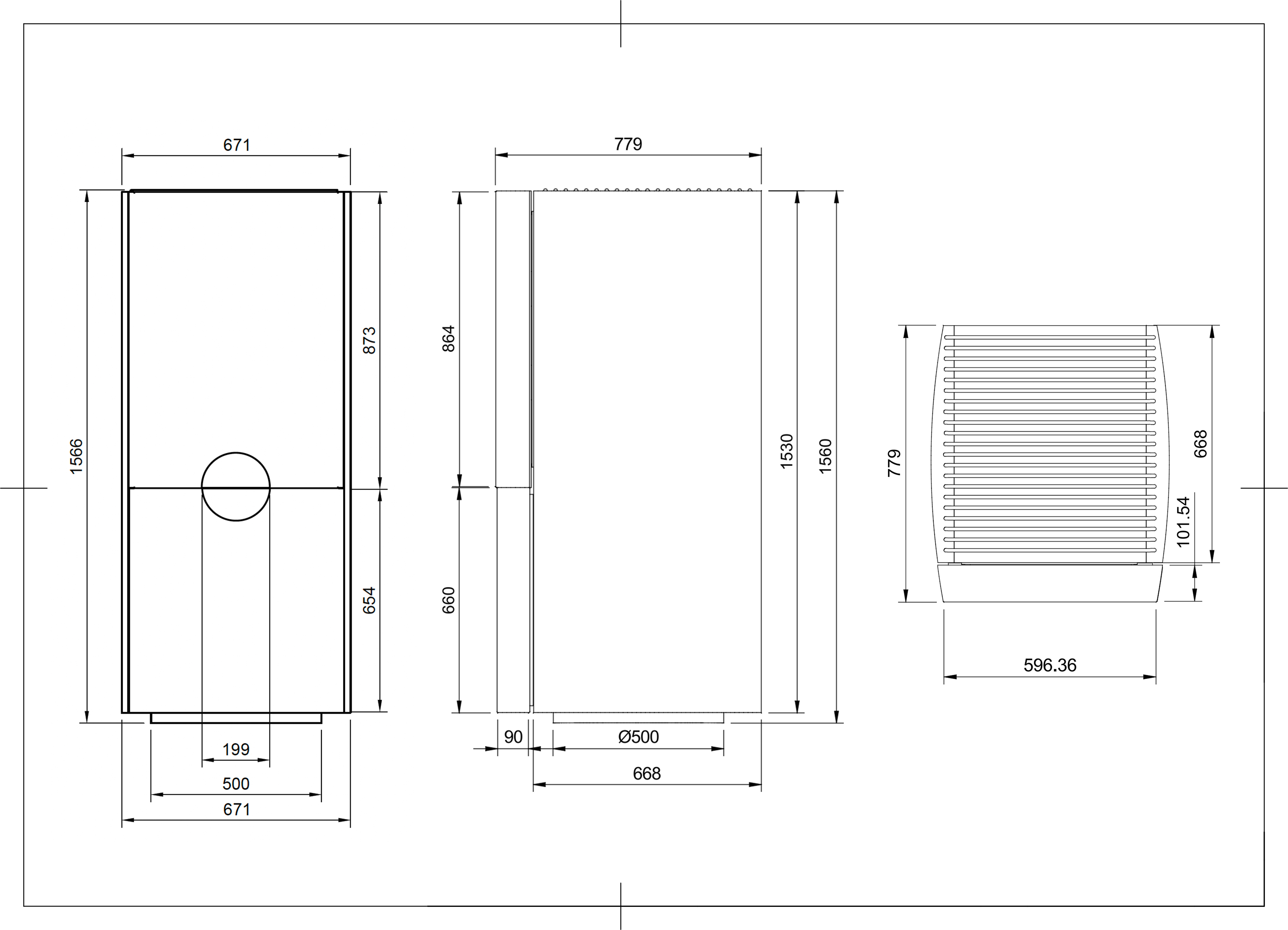 Technical drawing Double Door Fridge