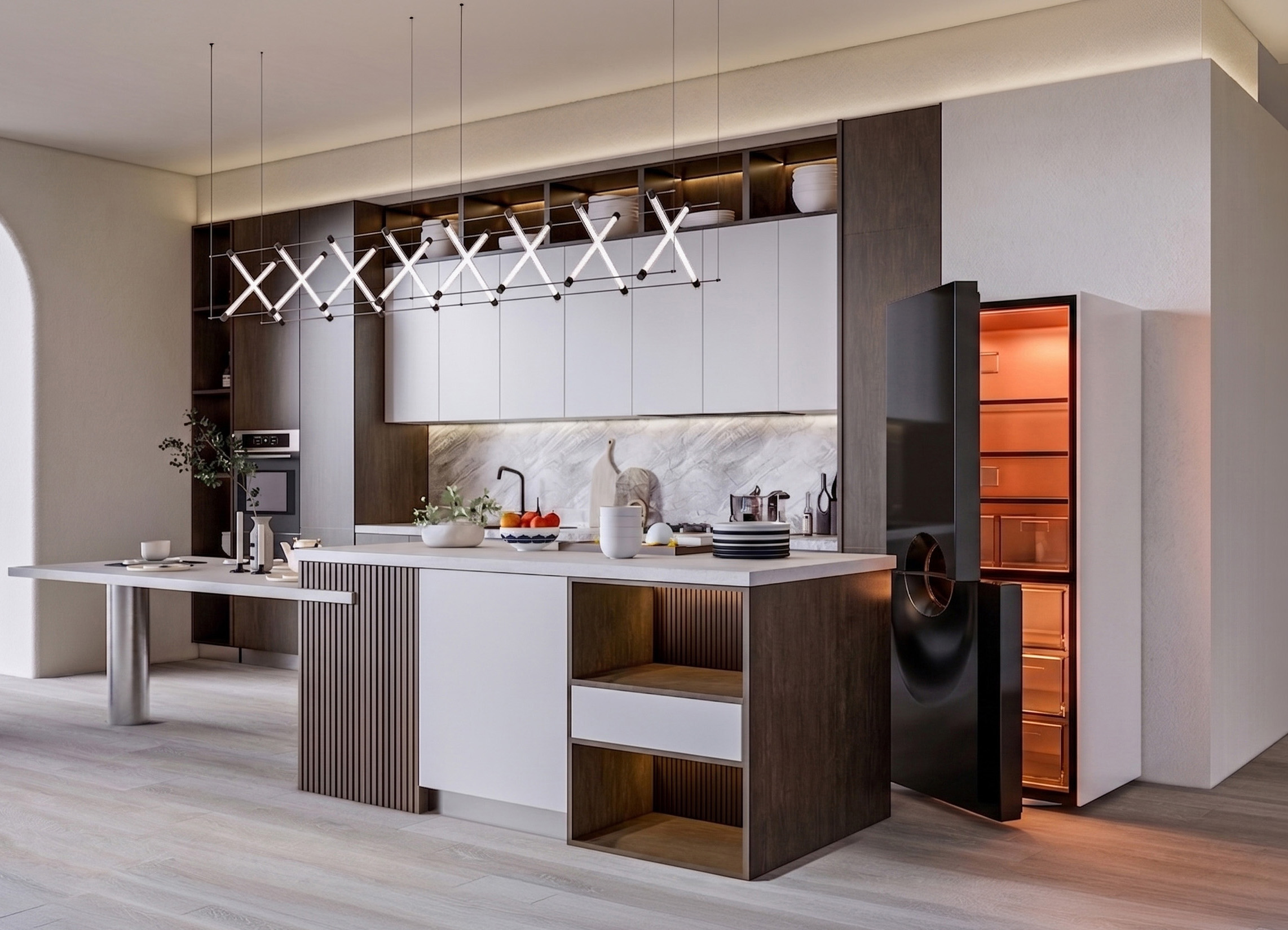 Double Door Fridge in Kitchen
