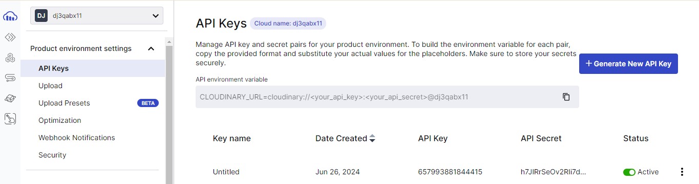 Generate New API key button