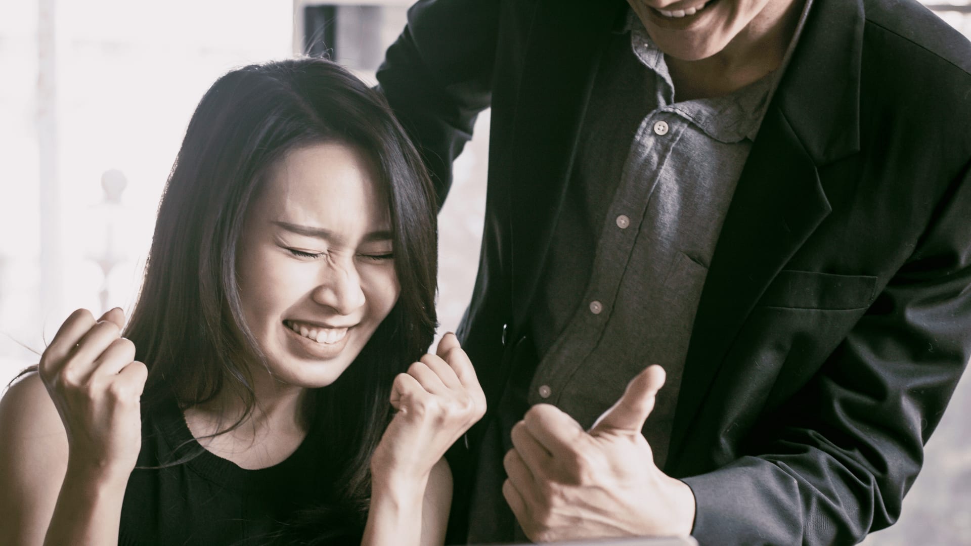 Happy employee with happy boss