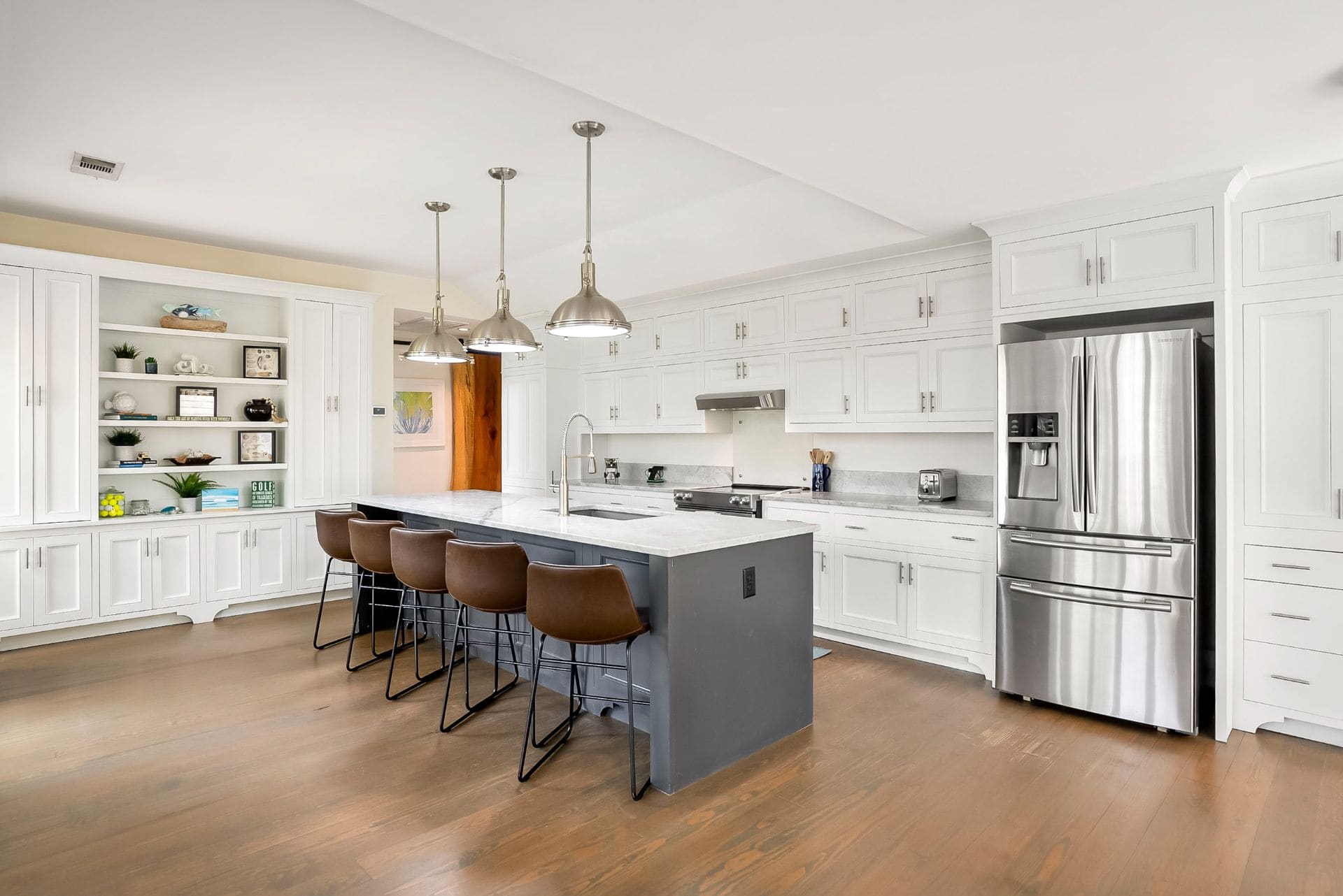 Beautiful updated kitchen and bar seating 