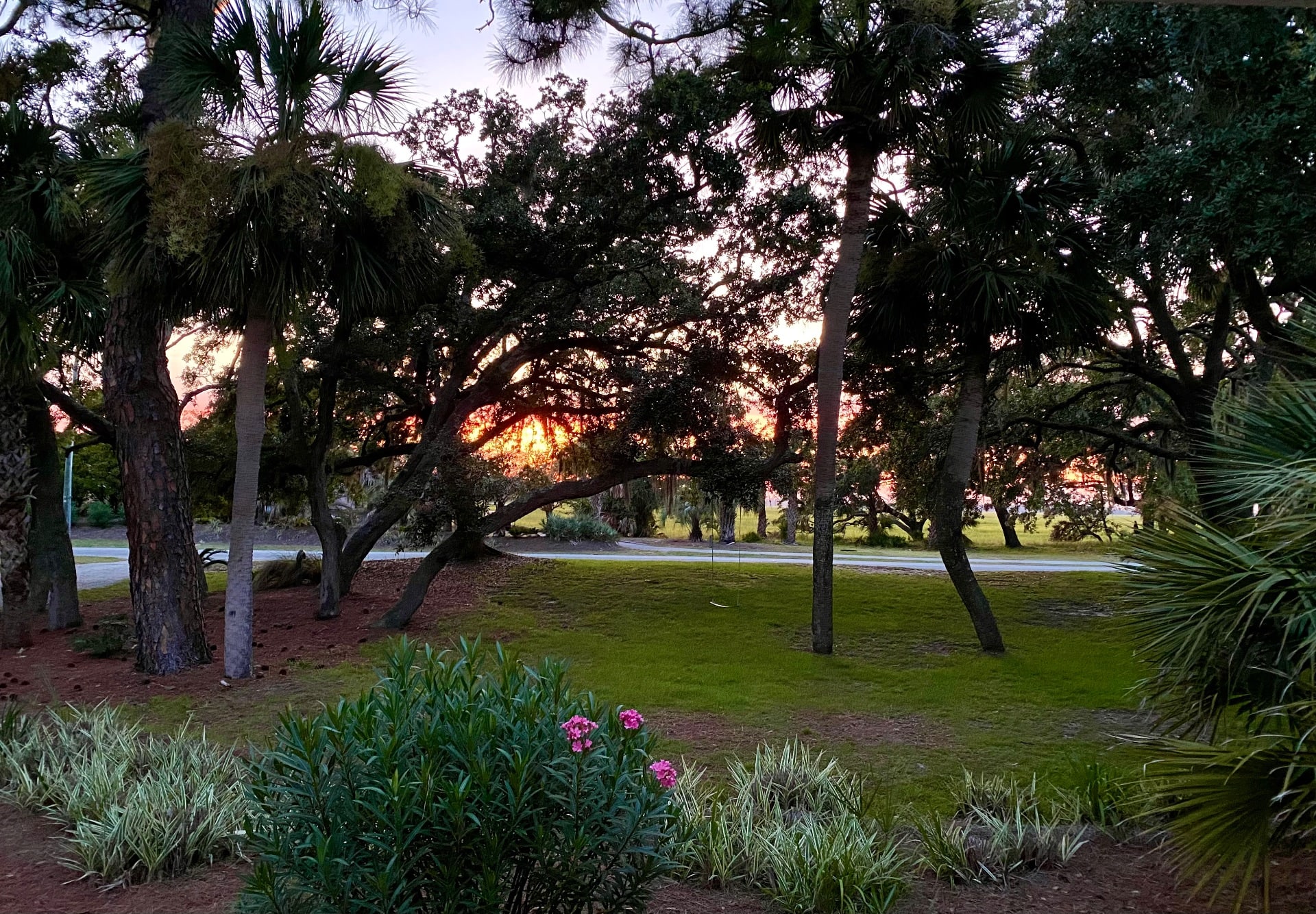Sunset over the marsh-view from front porch rockers.